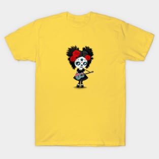 Sugar Skull Girl Playing Fiji Flag Guitar T-Shirt